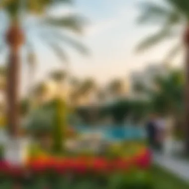 Lush landscaped gardens surrounding Al Habtoor Villas