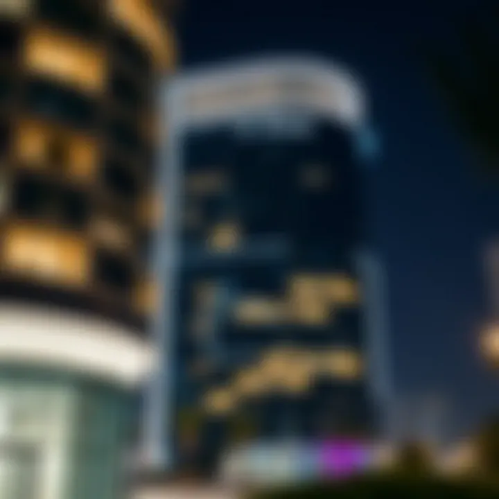 Nighttime illumination of the Al Hess Building showcasing its modern aesthetics