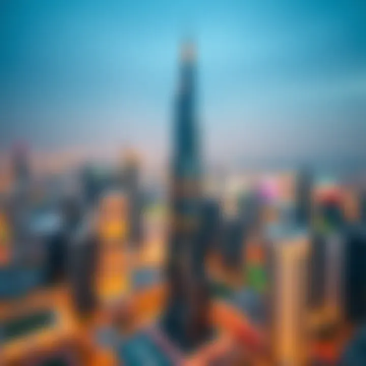 Al Saqr Business Tower in the Dubai Skyline Drone view of Al Saqr Business Tower within the Dubai skyline