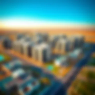 Aerial Perspective of Modern Aldar Developments Aerial view of a prominent Aldar Properties development showcasing modern architecture