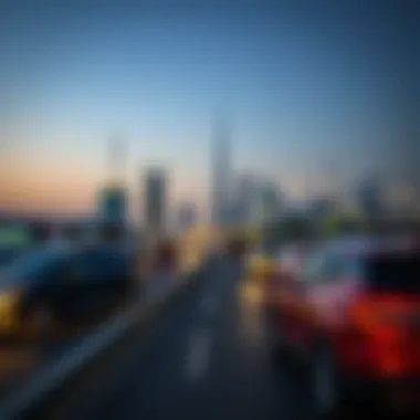 Aerial view of Dubai's skyline with cars on the road