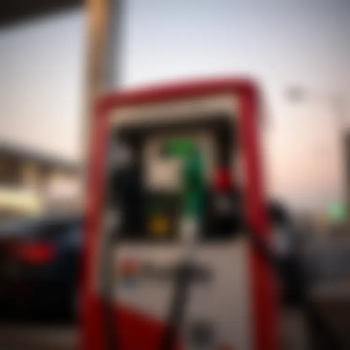 Close-up view of a petrol pump in Dubai