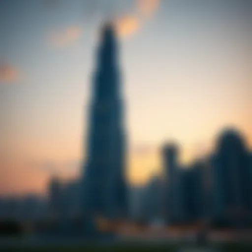 Stunning skyline view of Anwa Tower against the Dubai sunset