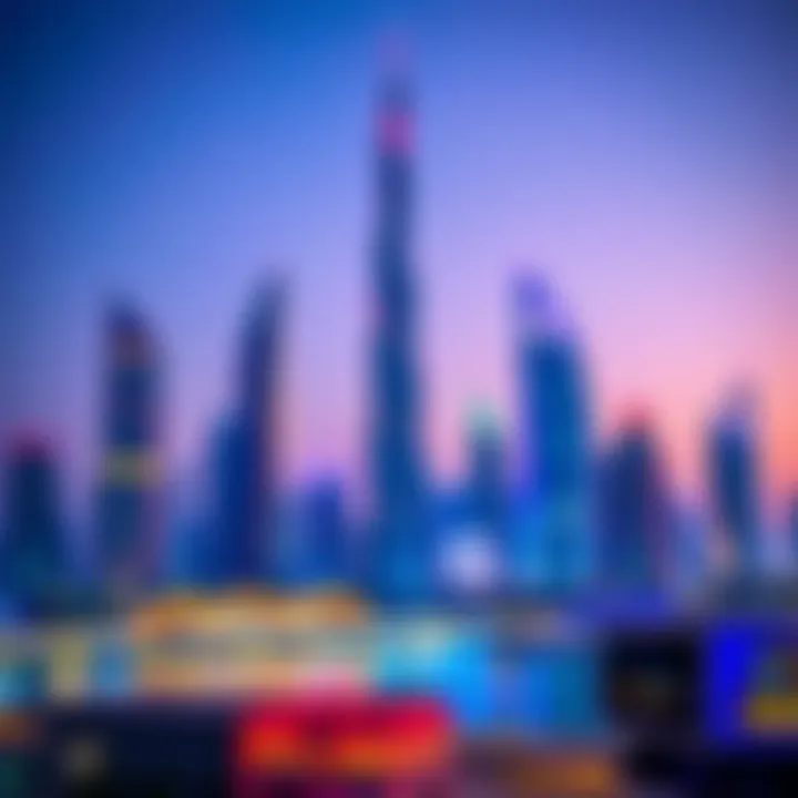 Dubai Skyline with Art Tower Business Bay Vibrant skyline of Dubai featuring Art Tower Business Bay
