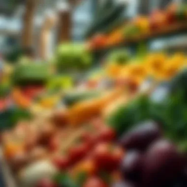 A close-up of fresh, organic fruits and vegetables at a market