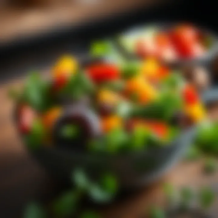 A vibrant salad bowl featuring fresh greens and colorful vegetables