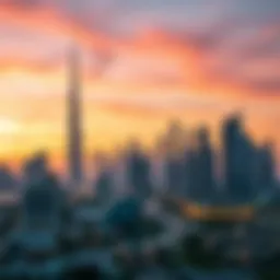 Stunning skyline view of Dubai at sunset