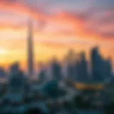 Dubai Skyline at Sunset Stunning skyline view of Dubai at sunset