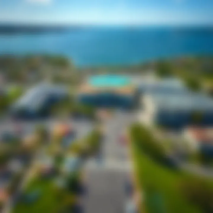 Aerial View of Blue Water Island Parking Aerial view of Blue Water Island showcasing parking area