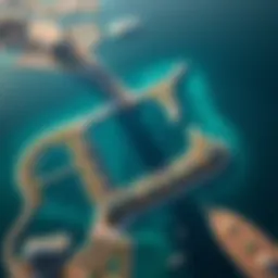 Aerial view of Bluewaters Island showcasing its unique shape and design