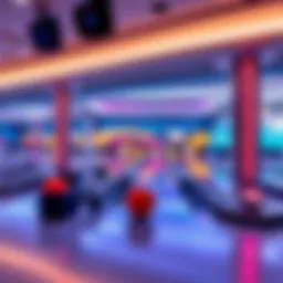Bowling lanes with modern design and vibrant lighting