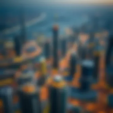 Aerial View of Downtown Dubai Aerial perspective of Downtown Dubai highlighting Burj Crown