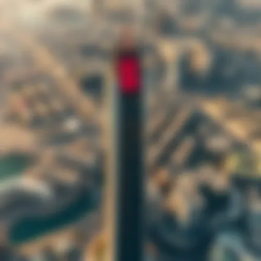 Aerial view of City Gate Tower dominating the Dubai skyline