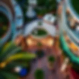 Aerial view of Cityland Mall showcasing its unique architectural design and surrounding greenery