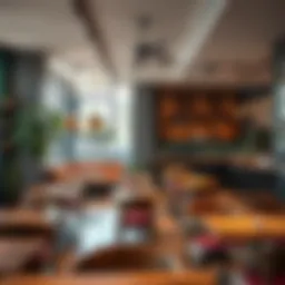 A beautifully designed coffee shop interior showcasing modern decor and cozy seating arrangements.