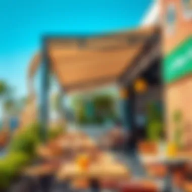 Inviting Outdoor Coffee Shop Seating A vibrant outdoor seating area at a trendy coffee shop, inviting patrons to enjoy their drinks in the sun.