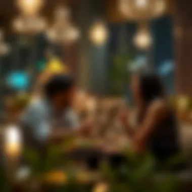 Couple's Delight in a Cozy Setting Couple enjoying a meal in a cozy restaurant