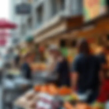 A vibrant street food market showcasing diverse culinary offerings
