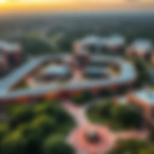 Aerial view of Discovery Gardens showcasing its unique layout