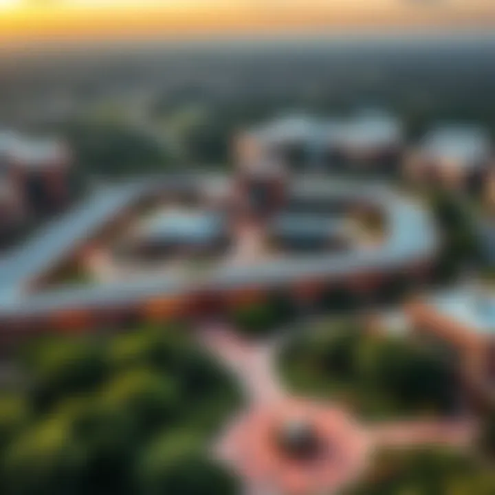 Aerial view of Discovery Gardens showcasing its unique layout