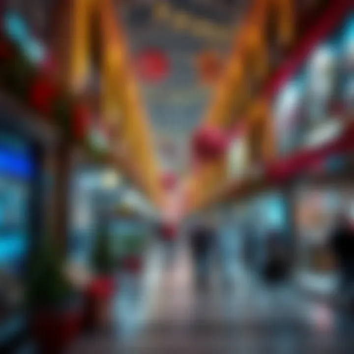 Festive Shopping in Dubai A bustling shopping district filled with festive atmosphere