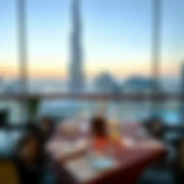 Elegant Dining Atmosphere Elegant dining setup overlooking the iconic Burj Khalifa