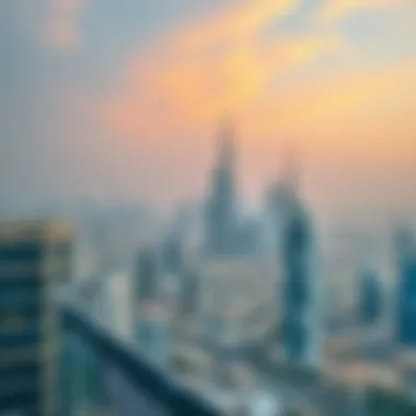 Panoramic view of Dubai skyline from Elysee Heights