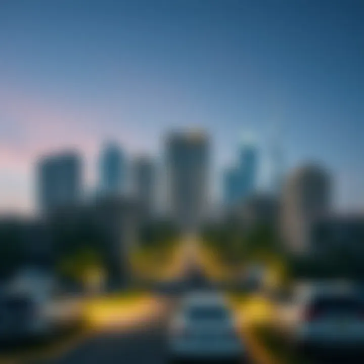 Urban Landscape: The Impact of Parking Auctions Illustration of the urban landscape influenced by parking decisions.