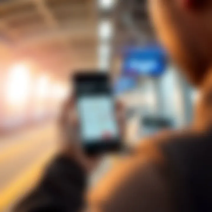 A user engaging with a transportation app on a smartphone