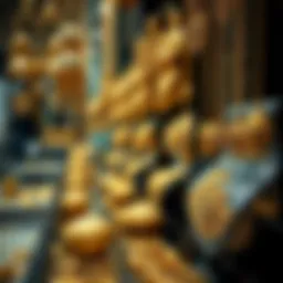 Intricate gold jewelry designs on display