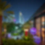 A panoramic view of a 24-hour park in Dubai showcasing lush greenery and vibrant nightlife