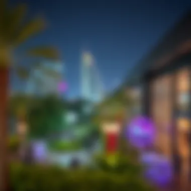 Vibrant Nightlife in Dubai's 24-Hour Parks A panoramic view of a 24-hour park in Dubai showcasing lush greenery and vibrant nightlife