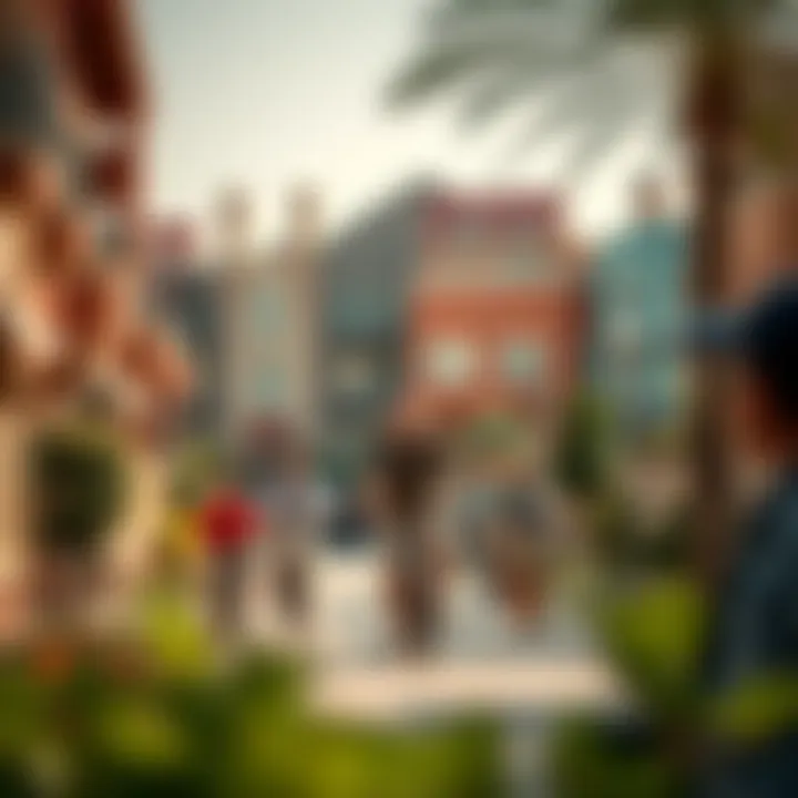 Vibrant neighborhood surroundings of Acacia properties, highlighting community life