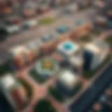 Aerial view of Academy City in Dubai showcasing its modern architecture and green spaces