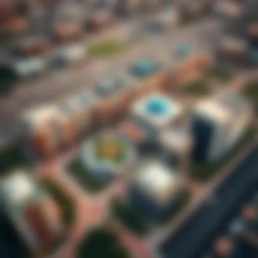 Aerial View of Academy City Aerial view of Academy City in Dubai showcasing its modern architecture and green spaces