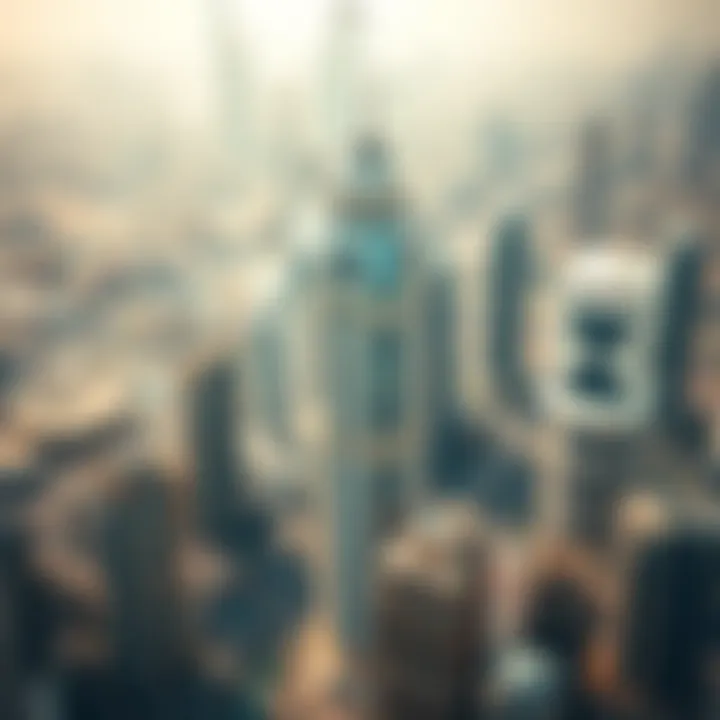 Al Madan Building Among Dubai's Iconic Skyline Aerial view of Al Madan Building within the Dubai skyline
