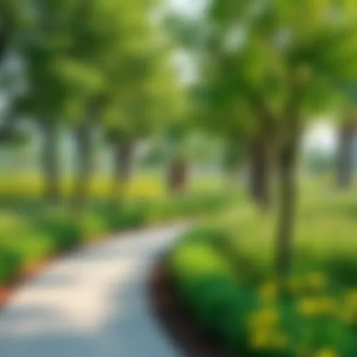 Lush greenery and walking paths in Barsha South Park
