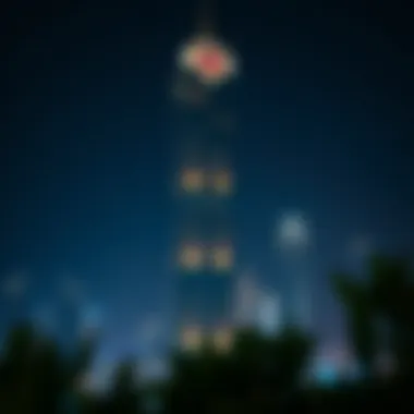 Bugatti Tower at Night Night view of Bugatti Tower illuminated against the Dubai skyline