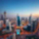 Aerial view showcasing برج الدار in the Dubai skyline