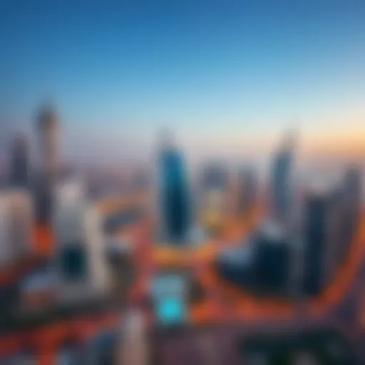 Aerial view showcasing برج الدار in the Dubai skyline