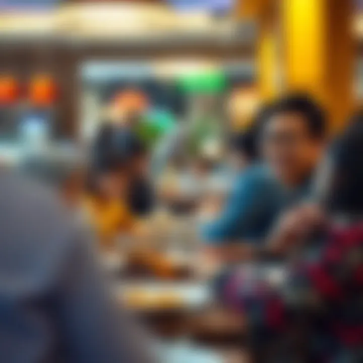 Social Dining Experience Families enjoying their meals in the vibrant atmosphere of Dubai Hills Food Court