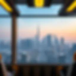 Scenic view of the Dubai skyline from a bus