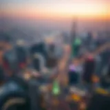 Aerial view of Dubai skyline during a festive celebration