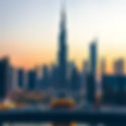 The towering Burj Khalifa piercing the Dubai skyline at dusk