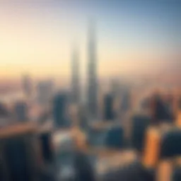 Aerial view showcasing the skyline of Dubai with its financial towers towering above the city