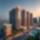 Aerial view showcasing the luxury buildings of Park Place.