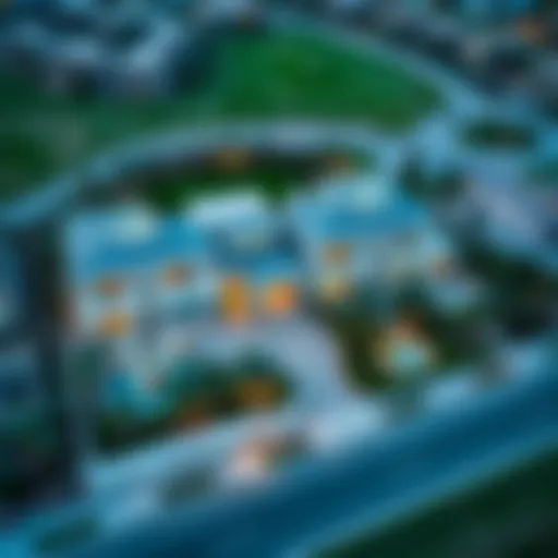 Luxurious Neighborhoods of Dubai Aerial view of a luxurious neighborhood in Dubai showcasing high-end villas and lush landscaping