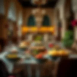 A beautifully decorated Iftar table with traditional dishes