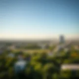 A panoramic view of Ras Al Khor featuring lush greenery amidst urban structures