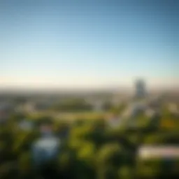 A panoramic view of Ras Al Khor featuring lush greenery amidst urban structures